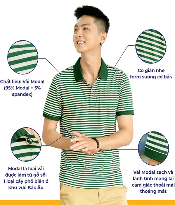 Đồng phục Áo Polo Nam Modal Phối Kẻ