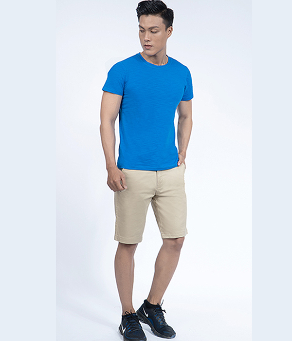 Áo thun cổ tròn màu xanh da