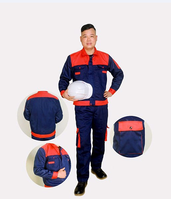 Mẫu Quần Áo Bảo Hộ xanh phối đỏ